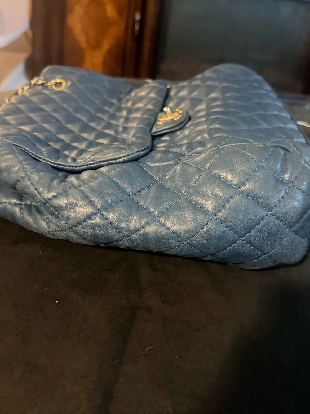 CHANEL Quilted Shoulder and Crossbody Bag in Navy Blue with Gold Hardware